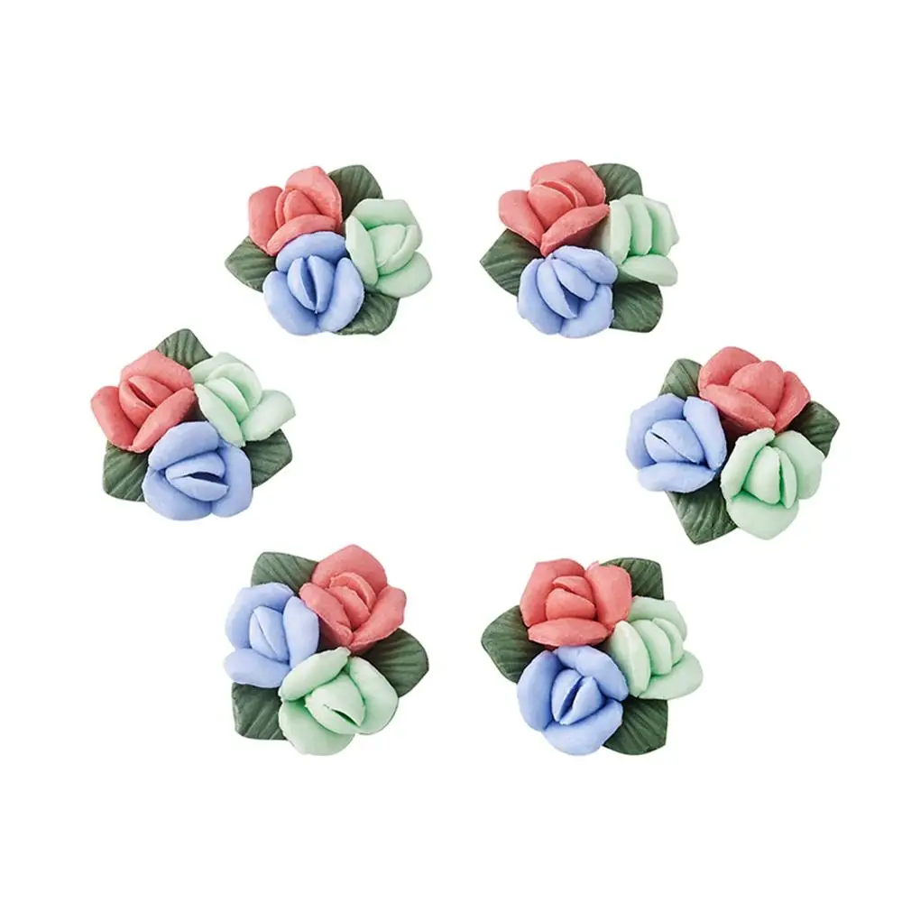 100pc Handmade Porcelain Clay Rose Flower Charms Beads Cabochons DIY Jewelry Supplies Stud Earring Finding Making - купить по