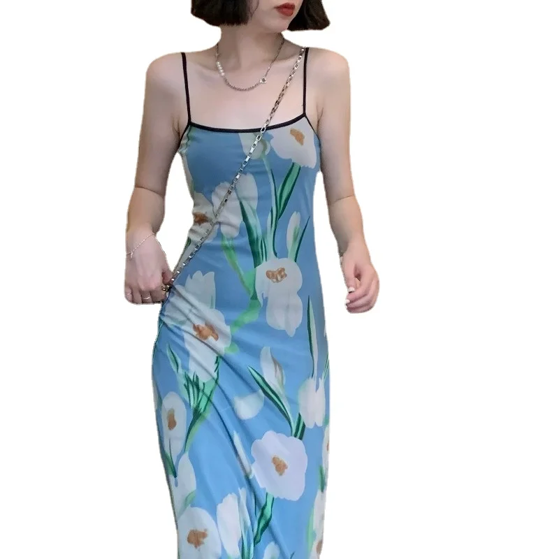 

Daffodil Blooming Strap Dresses Women Romantic Sexy Sleeveless Mesh Dress Lady Sexy Bodycon Dress