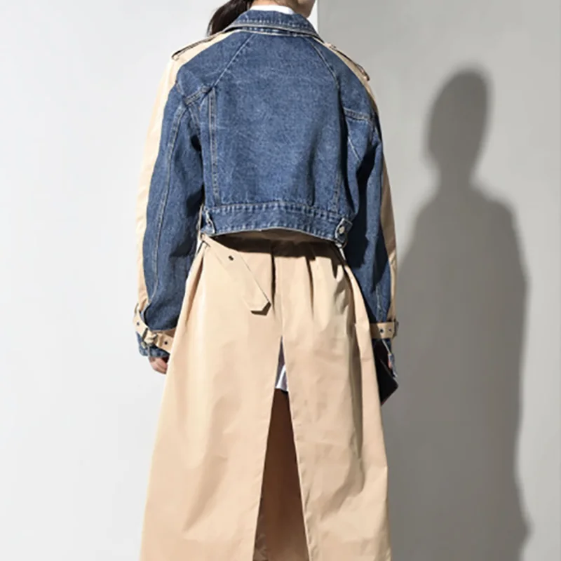 2019 Denim Split Joint Women Jacket and Coat Autumn Winter Lapel Long Sleeve Loose For Fashion Tide Lady | Женская одежда