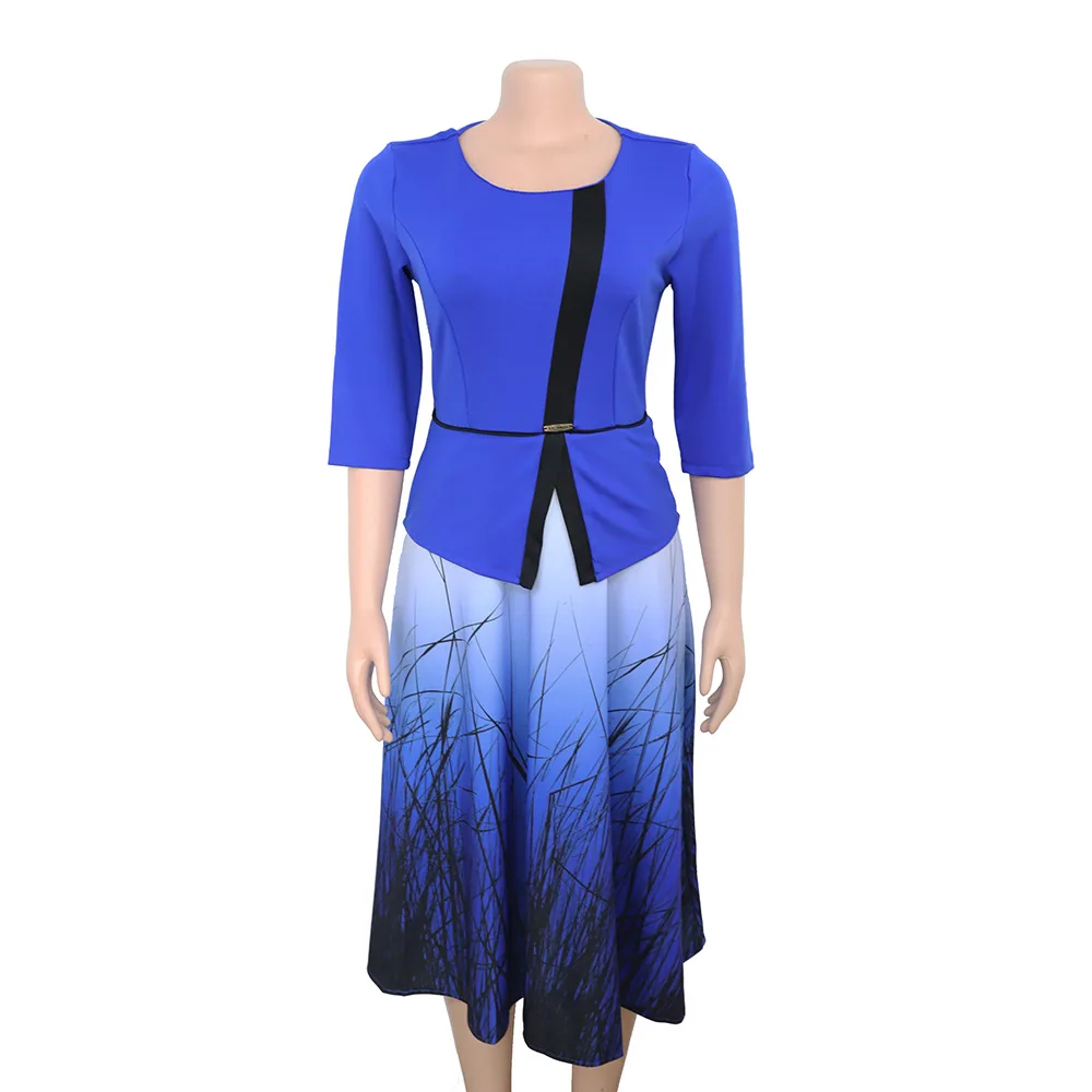 2019 летнее модное популярное OL стильное платье средней длины с круглым вырезом и