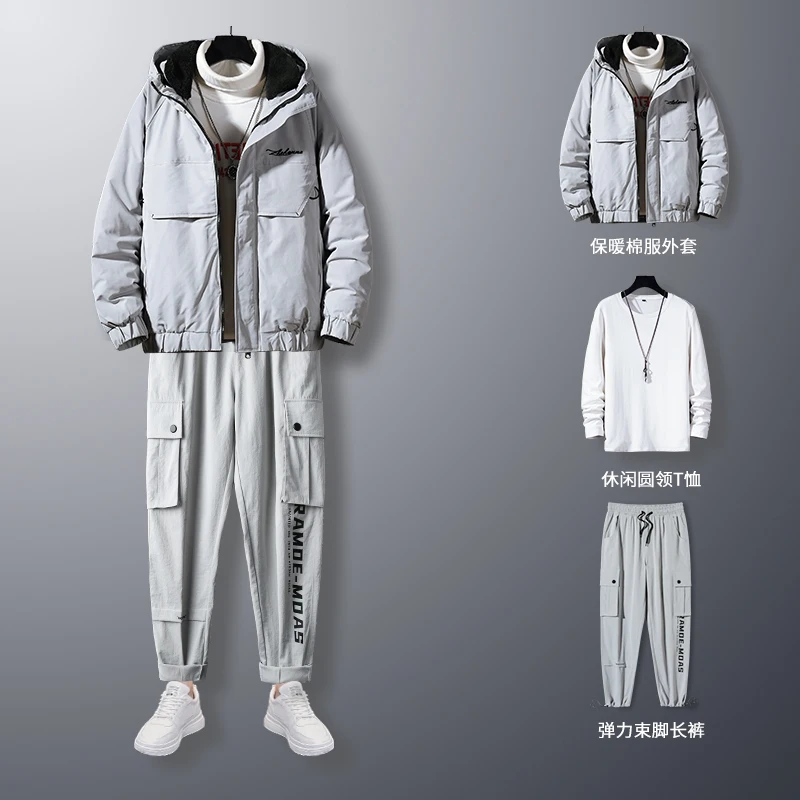 

Covrlge 3 Pieces Sets Winter Leisure Sports Suit Men's Fashion Trend Long-sleeved Parka Coat+Shirt+Pants 3piece Suit Male MSX020