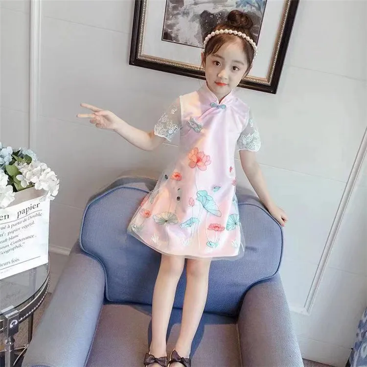 2020 fresh lotus mesh embroidered fabric wedding dress fashion Hanfu children's lace | Lace
