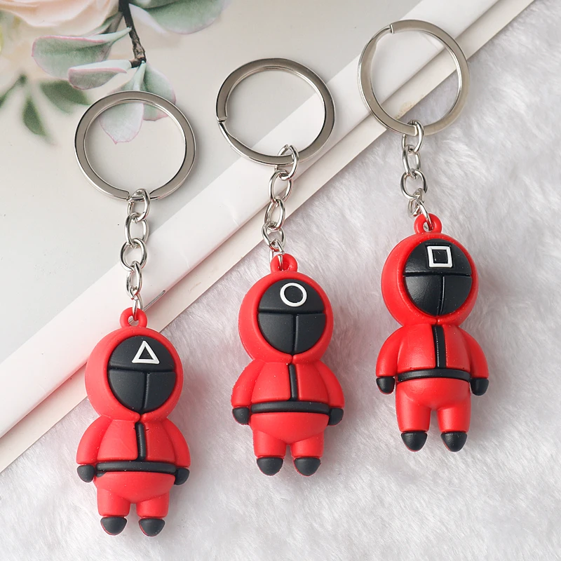 

Round Six Keychain Soldier Triangle Series Creative Charms 3d Mini Doll Figurine Key Ring Car Backpack Pendant Gift Ornament