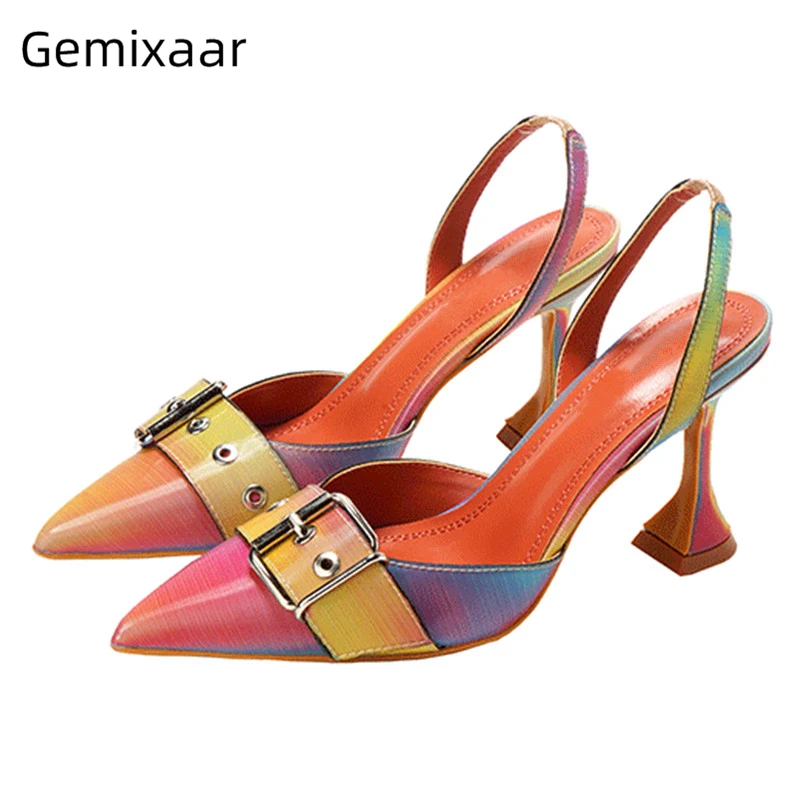 Женские сандалии гладиаторы на высоком каблуке с острым носком пряжкой и