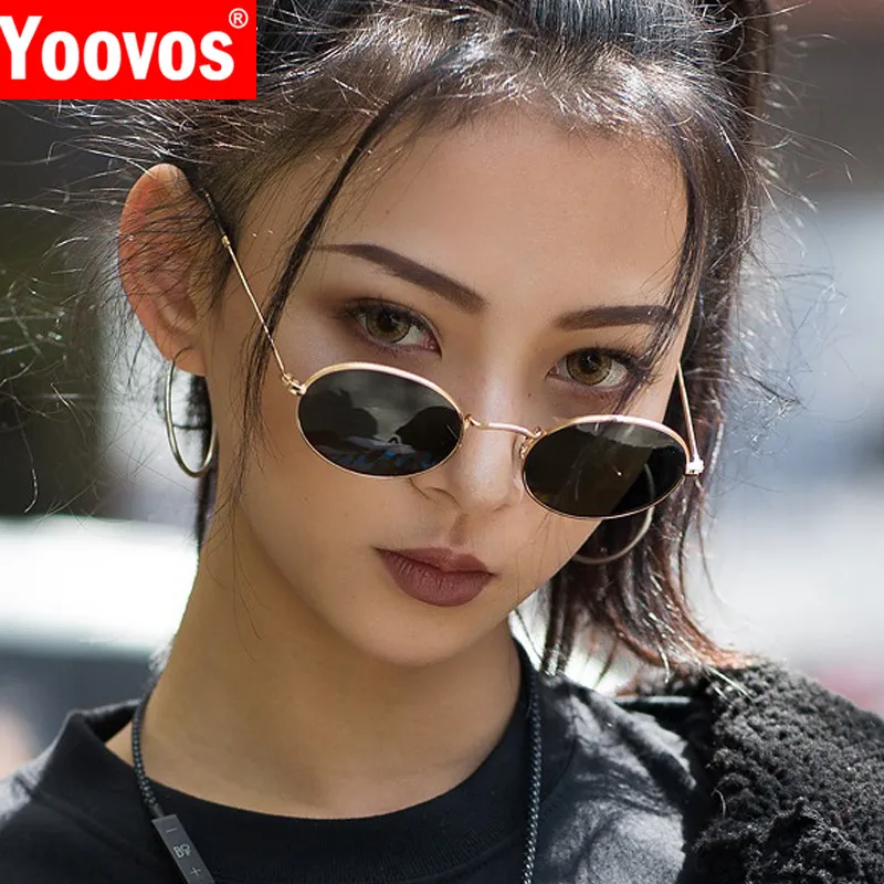 Yoovos, женские солнцезащитные очки в небольшой оправе, Ретро стиль, Овальные, зеркальные, металлические, солнцезащитные очки, Ретро стиль, фирменный дизайн, Lunette De Soleil Femme
