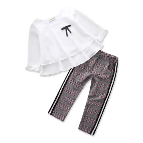 Осенне зимние Повседневное Малыш для маленьких девочек шифоновые футболки в