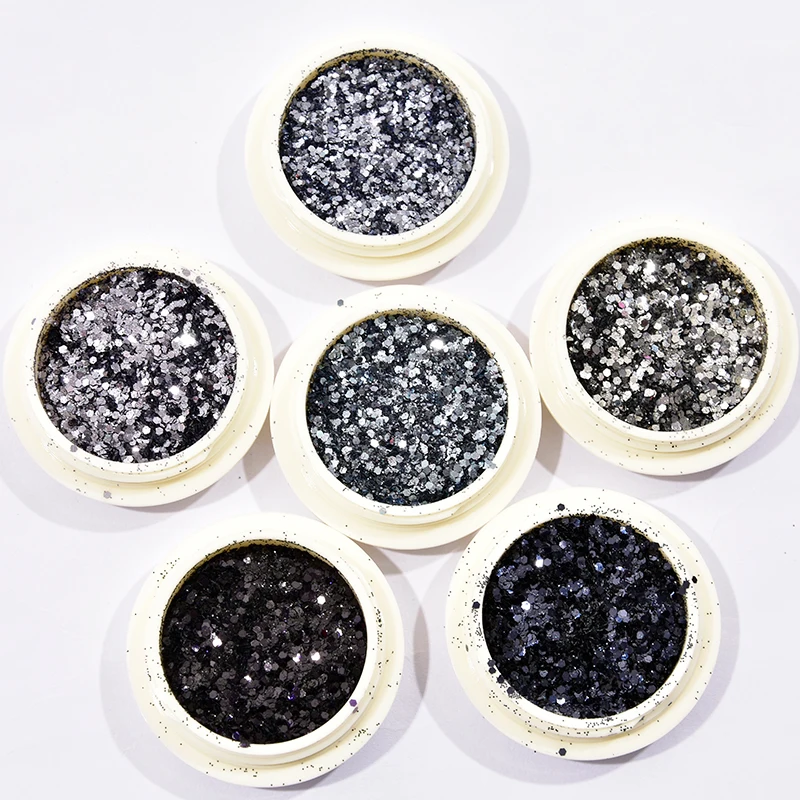 6 коробок настоящие черные блестки пыль Сделай Сам Блестки для ногтей порошок