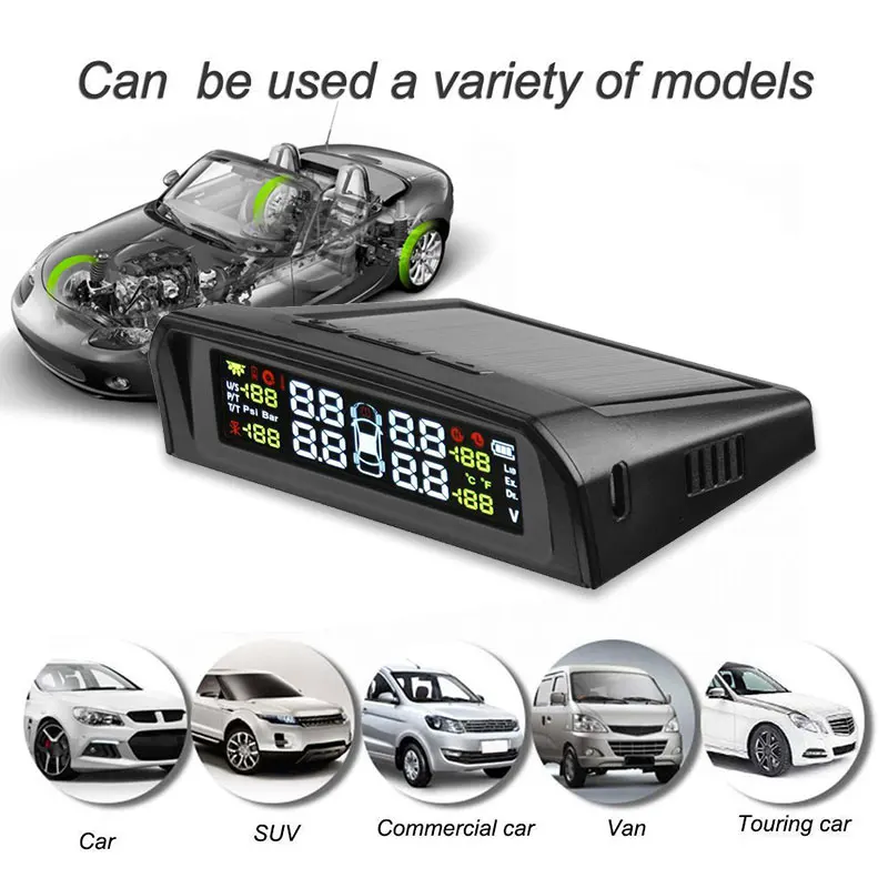 Беспроводная Солнечная USB TPMS портативная система контроля давления в шинах с 4