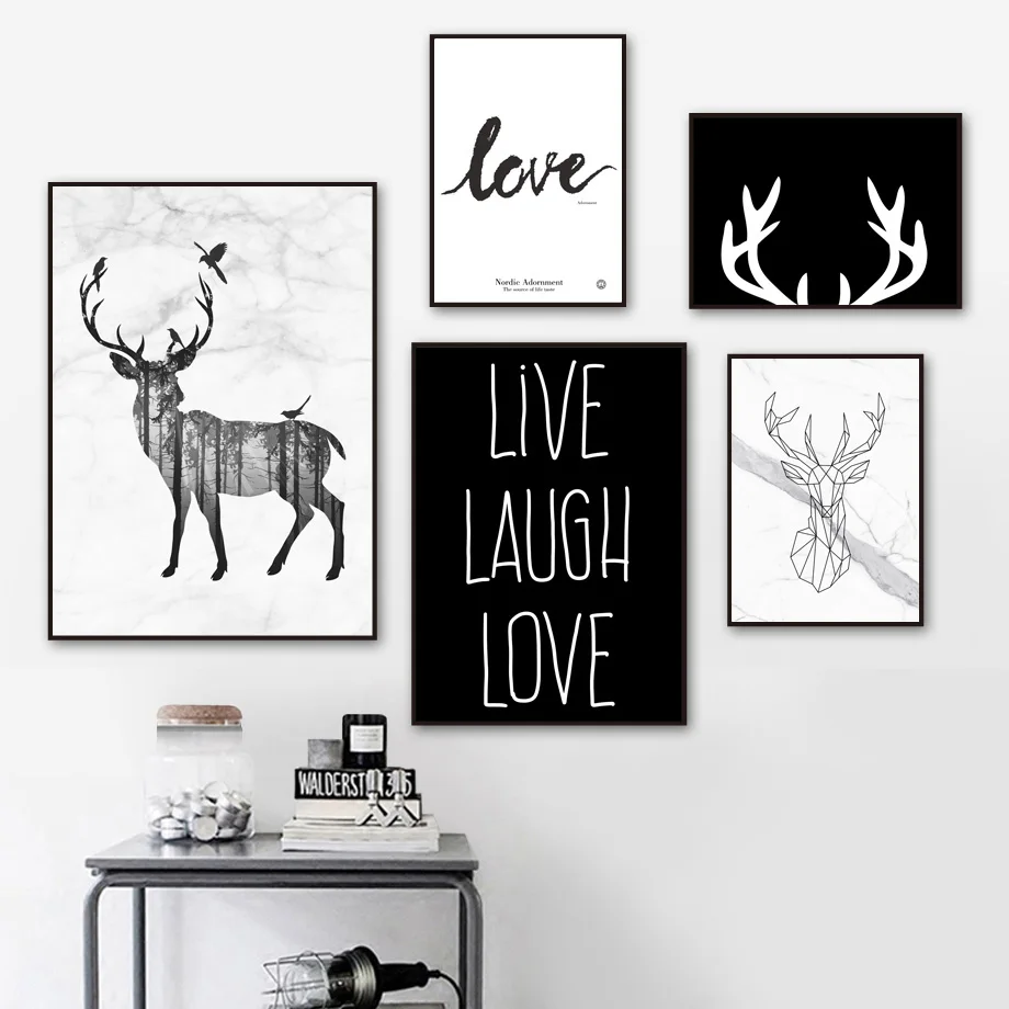 

Marbling Deer Head Quote Landscape Wall Art Canvas Painting Nordic Posters and Prints Wall Pictures for Living Home Decoration