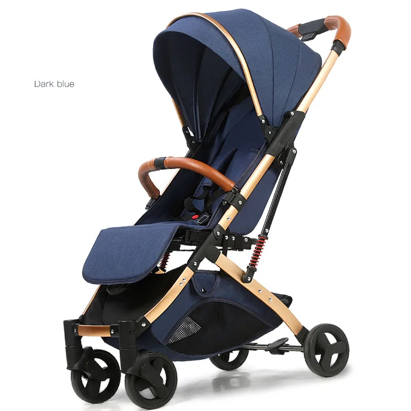 gold frame deep blue Быстрая! 5,8 Кг ультра-светильник, детская коляска, переносная, складная, ударопрочная, детская коляска с зонтиком, 170 градусов, переносится на самолет - Цвет: gold frame deep blue