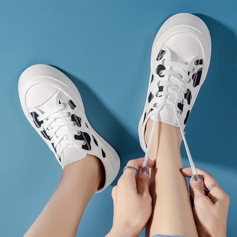 

Cow canvas shoes women's summer thin section 2021 new all-match cute casual student white shoes zapatillas basket femme