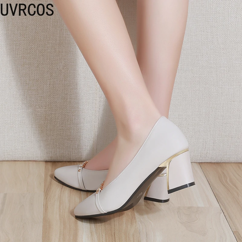 

Fashion Simple Women's Single Shoes Casual All-match Solid Color Upper Ribbon Metal Decoration Trend Elegant Women's Shoes