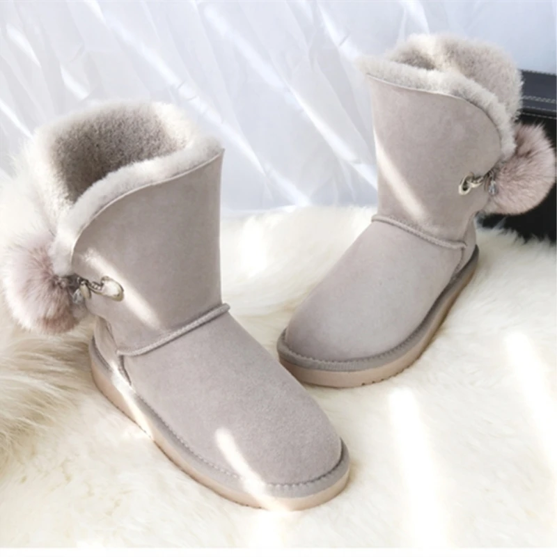 New Winter Sheepskin Boots Wool Fur Snow Mid Calf Sweet Fox Ball | Обувь