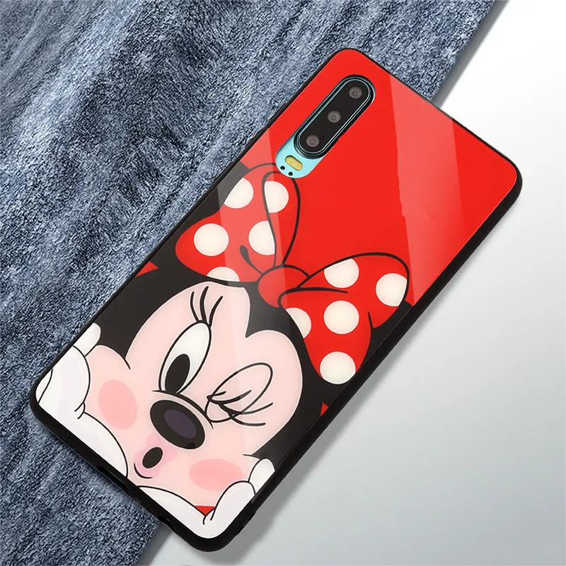 Cartoon Mouse Women Tempered Glass Case for Samsung Galaxy J5 J7 A5 2017 A7 2018 A8 2019 J4 Plus J6 Cute Back Cover Accessories |