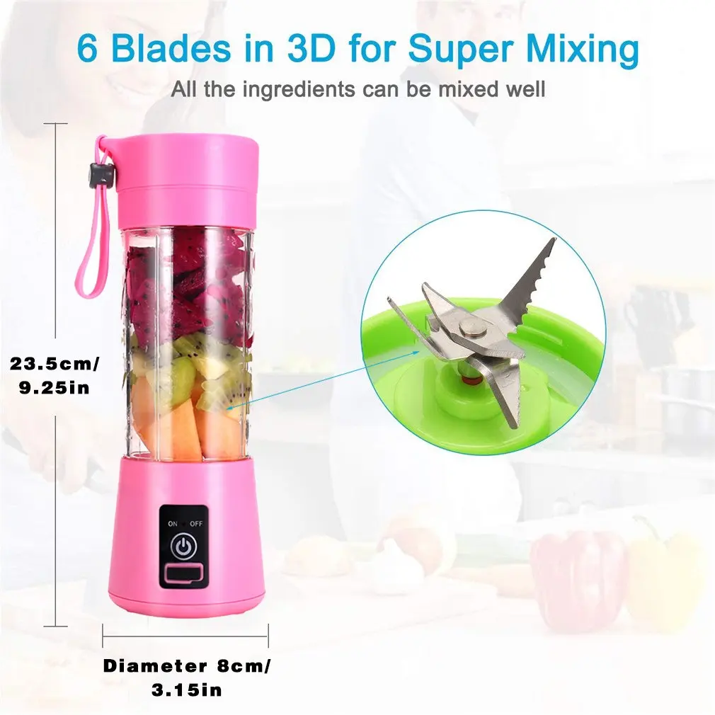 

Portable Multifunction Juicer 400ml 6 Leaf Juice Cup Usb Rechargeable High Power High Speed Juicer