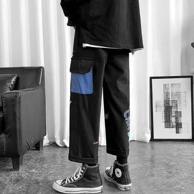 

New style overalls men's loose straight casual Capris