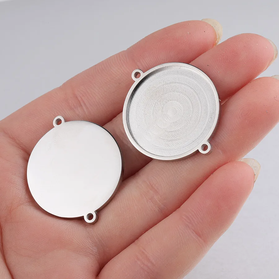 

25 мм нержавеющая сталь 2 отверстия круглые базовые настройки купол Кабошон DIY Настройки ювелирных изделий Разъем зеркальная полировка ...