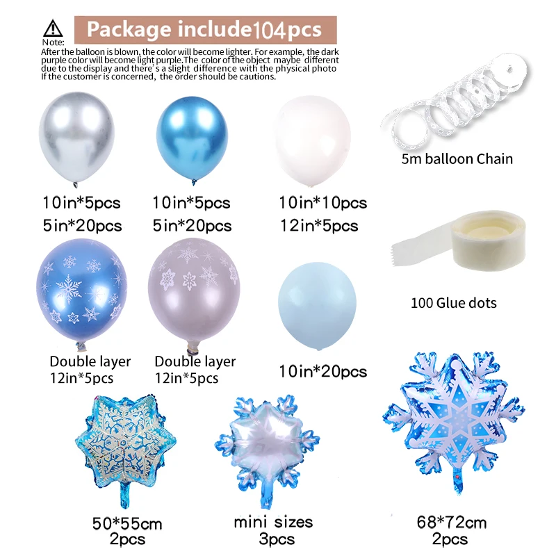 Guirnalda de globos para fiesta de Navidad, globos de aluminio de copo de nieve congelado, decoraci&oacute;n para fiesta de cumplea&ntilde;os, recuerdos para ni&ntilde;os, decoraci&oacute;n para el hogar, 104 Uds.-4