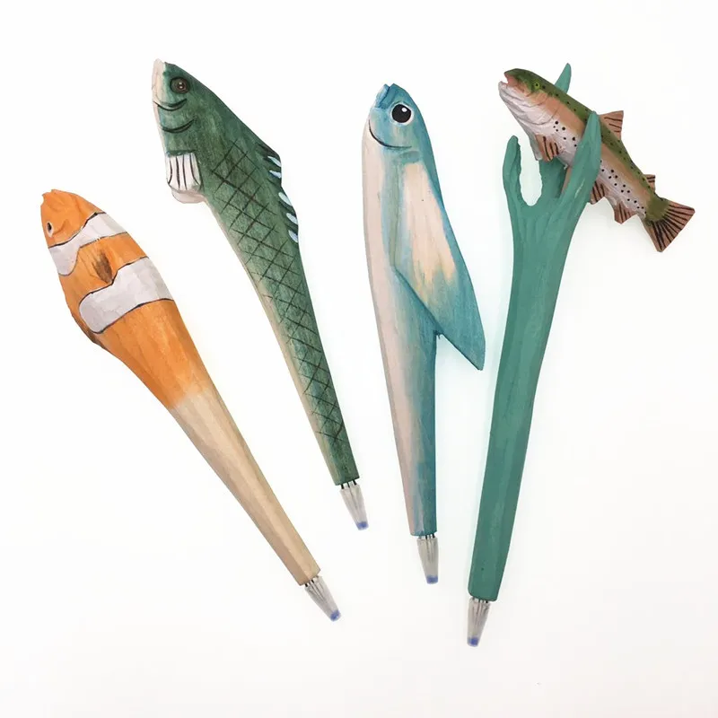 Najtaniej Drewniane Rzemiosło Pióro Rzeźba W Drewnie Zwierząt Długopis Marine Life Series Prezent Długopis 10 Sztuk/partia