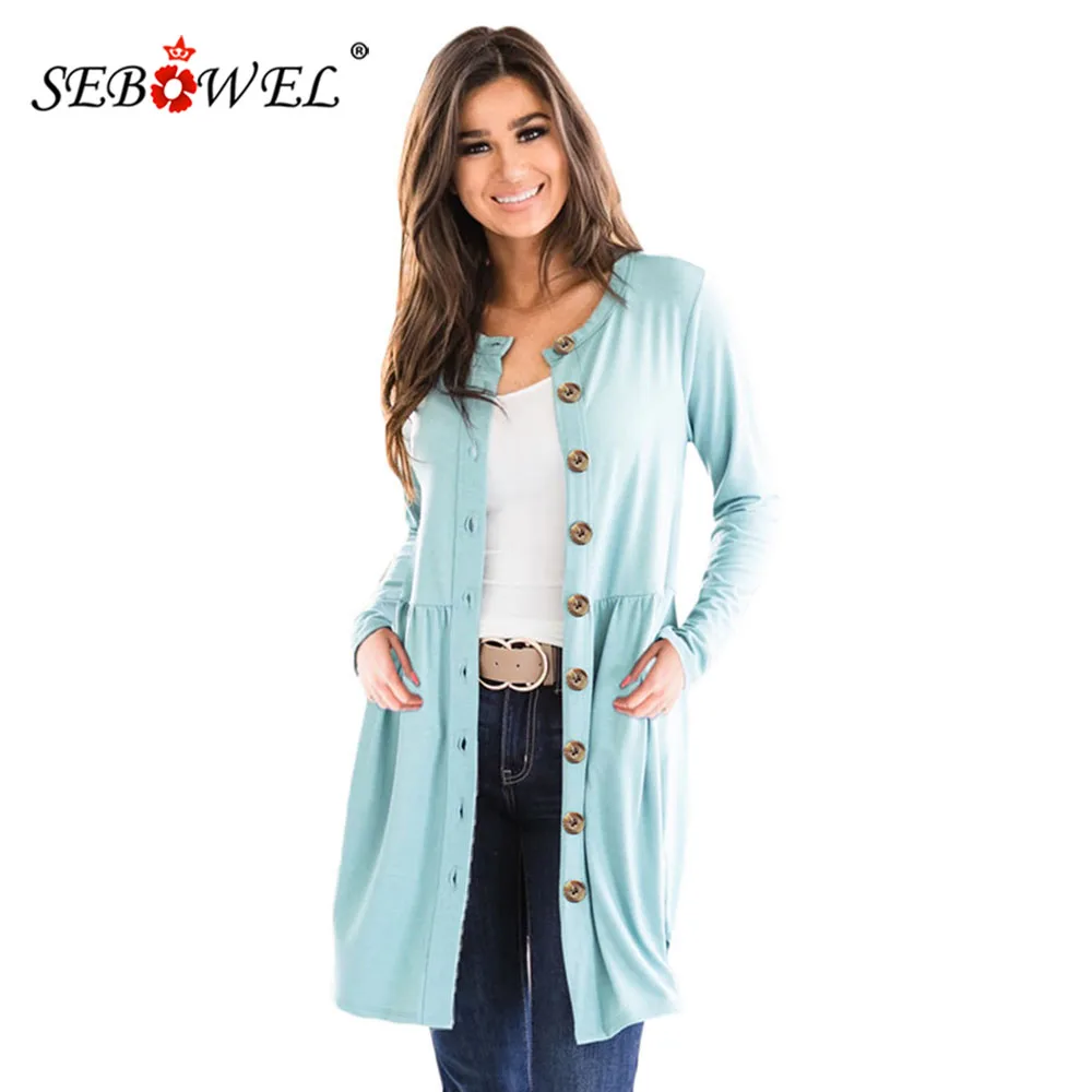 

SEBOWEL Knitted Long Sleeve Women's Cardigan Autumn Casual V-neck Single-breasted Top Clothes Female Long Knittwear Coats S-XXL