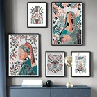 Женская в шляпе, поп-мода, винтажное искусство, искусство, цветочный Кот, парусина, минималистичные животные, настенные картины, декор журнала