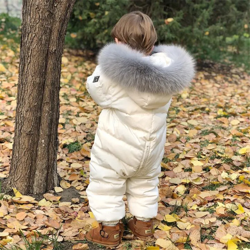 

Baby Snowsuit Winter Russia Duck Down Baby Romper Jumpsuit Fur Hooded Infant Boy Girls Romper Coat Toddler Baby Parkas Outerwear