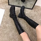 Женские сапоги до колена, из натуральной кожи, на молнии, с пряжкой, длина 22-25 см, Каблук 6,5 см, весна-осень