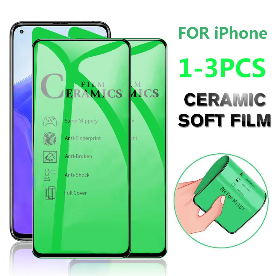 

1-3PCS Full Glue Soft Glass for IPhone 11 Pro Max XS XR X 8 7 Plus PET Ceramics Ultrathin Screen Protector for IPhone 12 Pro Max
