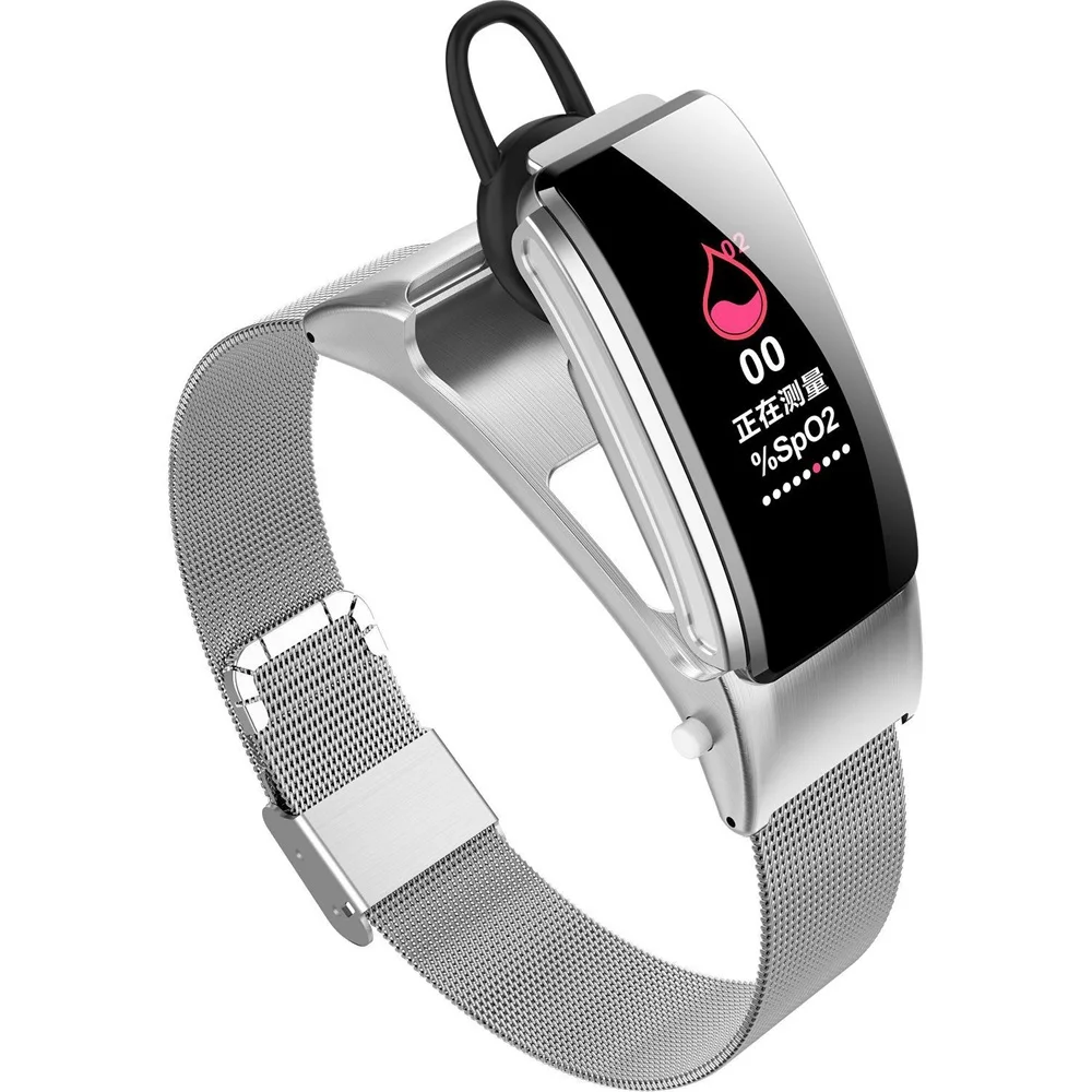 Silver Steel band Умный браслет с bluetooth-гарнитурой, умные наручные часы, шагомер, монитор сна, talkband для iOS, huawei, Android phone - Цвет: Silver Steel band