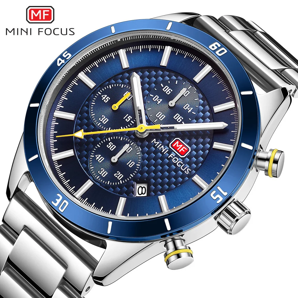 

MINI FOCUS MF0283G Business Men's Watch Multifunctional Watch Calendar Luminous Waterproof Steel Band Men's Watch