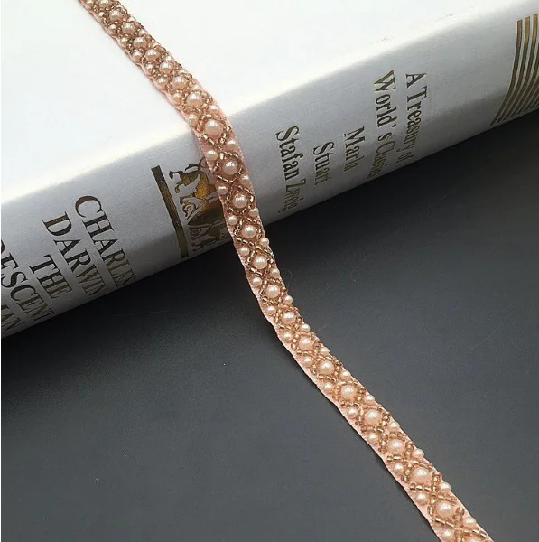 champagne Diy тяжелые ногти на руках бусина аксессуары для одежды аксессуары для ногтей бусина штрих-код жемчужные бусины кружева 1 ярд 90 см - Цвет: champagne