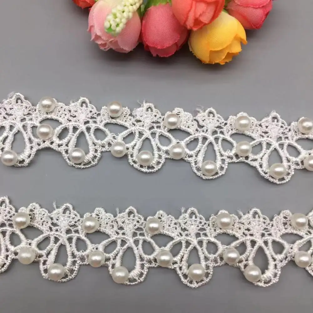 2 ярда жемчужное Бисероплетение белая кружевная отделочная лента 3D африканская