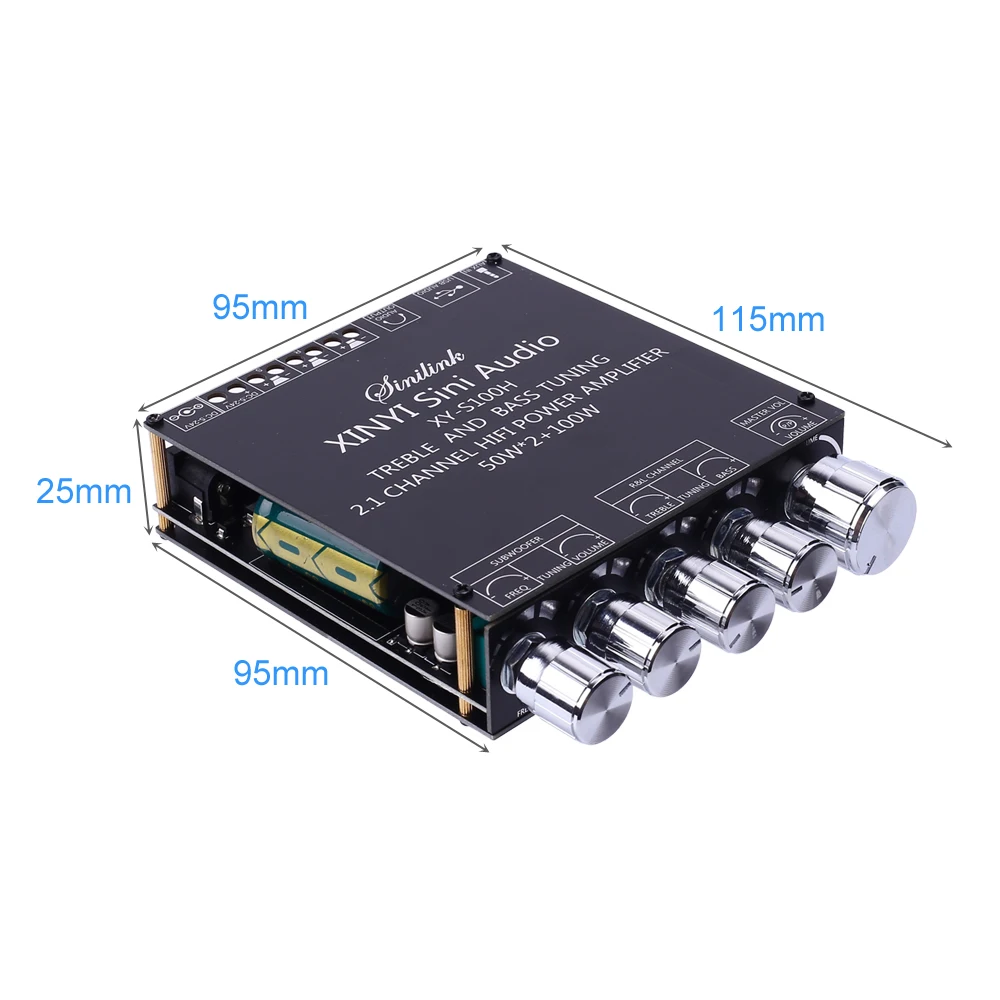 

DC 5V-26V Wireless Bluetooth Amplifier 2.1 50W*2+100W BLE5.0 HIFI Subwoofer Treble Bass AUX/U-disk Audio APP Controller