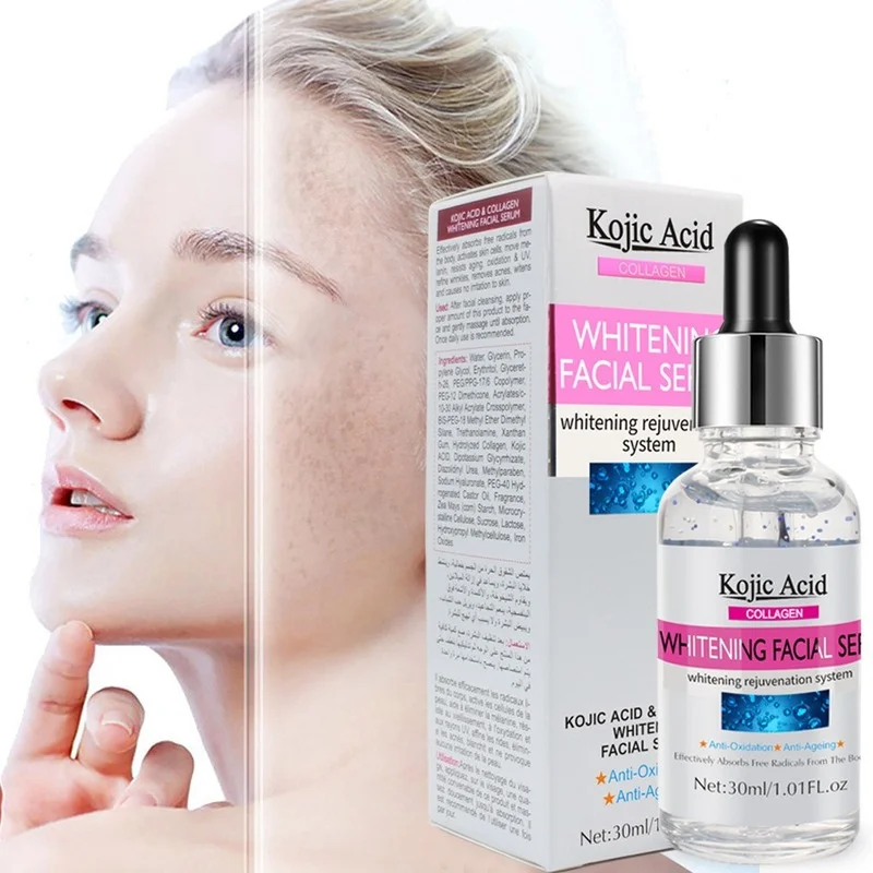 

Kojic Whitening Facial Serum Bleaching Acid Essence Freckles Sun Spot Melasma Brilliant Skin Tone Soothing Face Solution 30ml