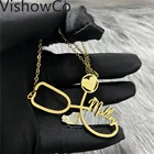 Ожерелье с именем на заказ VishowCo, из нержавеющей стали, подвеска под золото, стетоскоп, именная табличка, ожерелье подарок для врача