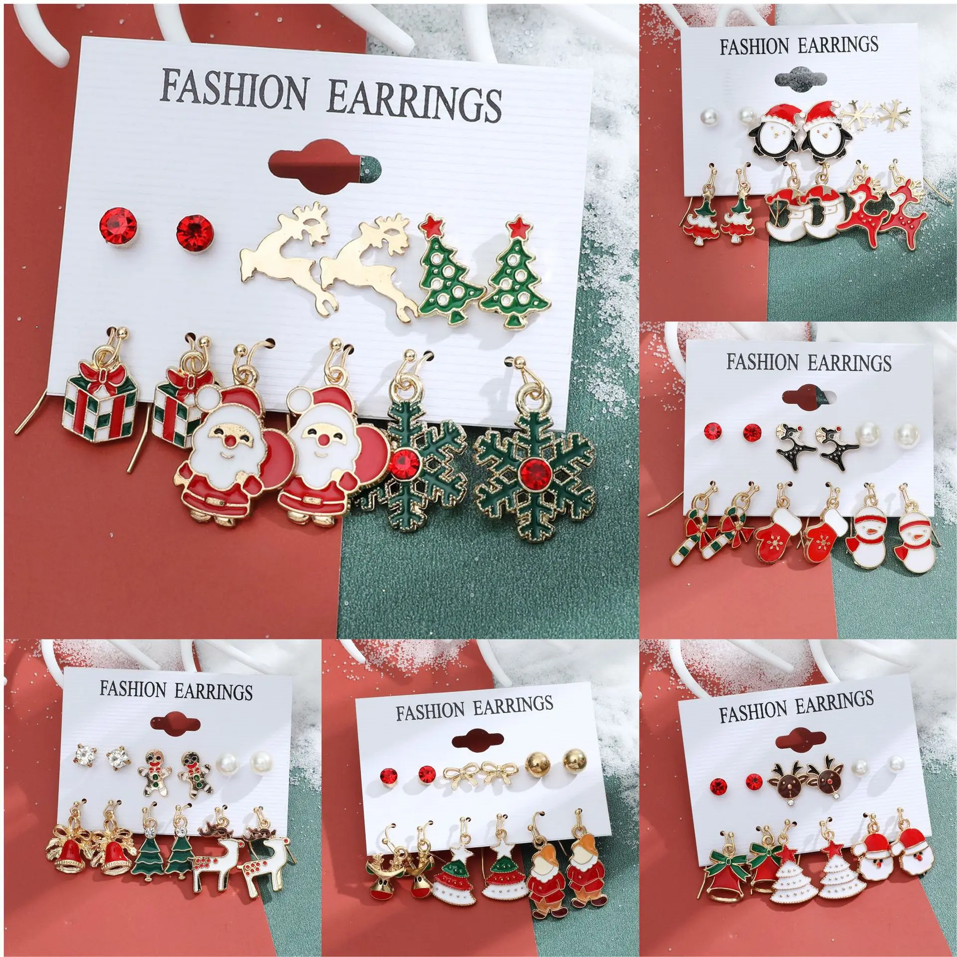 

Winter Pearl Tassel Christmas Earring Set Fashion Snowflake Tree Geometric Alloy Earrings Female Child Christmas Jewelry серьги