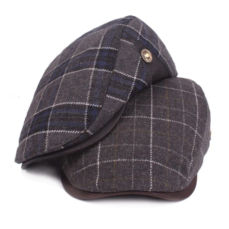 Кепка унисекс из фетра и шерсти теплый берет в клетку однотонная стиле газетчика