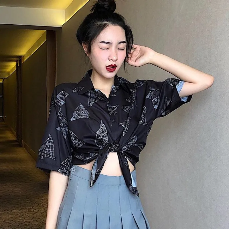 

Casual Loose Printed Shirt Women's Shirts Ulzzang Japanese Kawaii Ladies Vintage Female Korean Harajuku Cute Clothes For Women