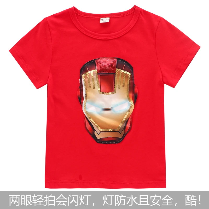 

Disney Marvel Iron Man Boys Cotton Lights Flashing Lights Short Sleeve T-shirt Summer Thin Children Boys Half Sleeve Top