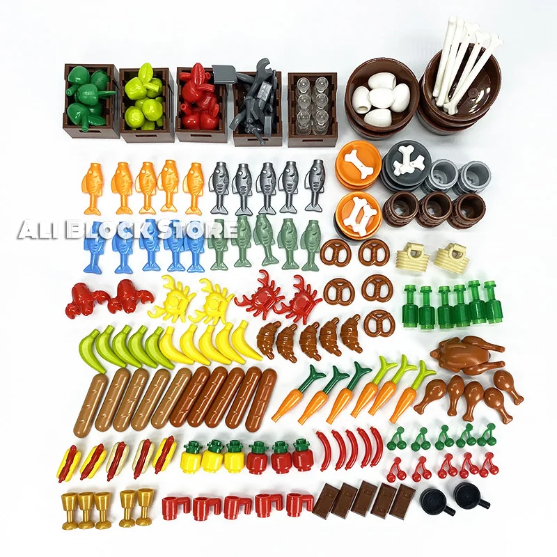 

MOC Diy Friends City Food Accessories Building Blocks Parts Apple Pineapple Carrot Banana Compatible City Block Friend Toys