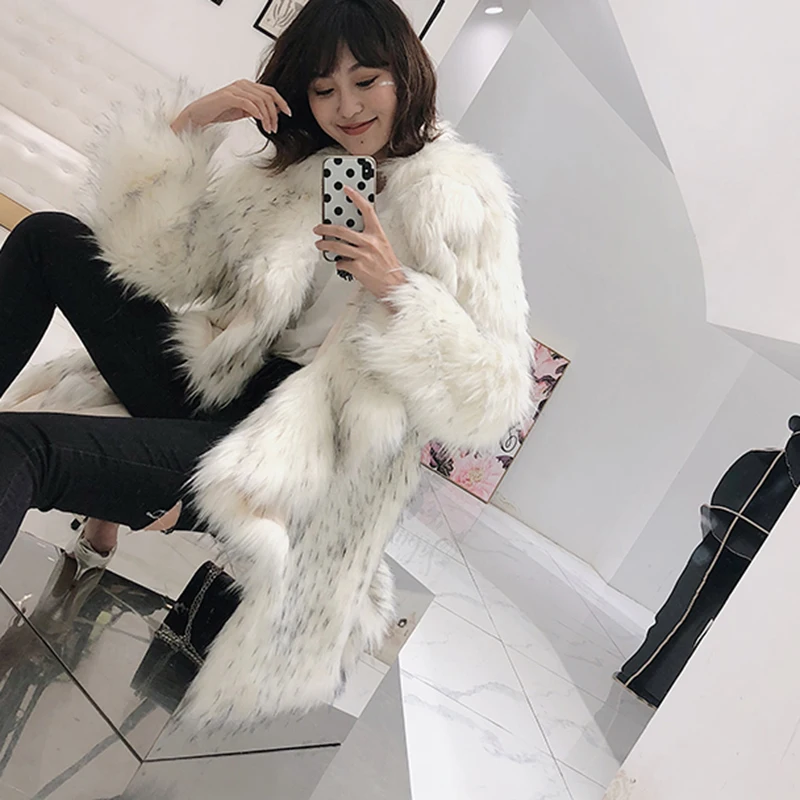 Шуба из искусственного меха с имитацией оплетки пушистый воротник новинка 2021