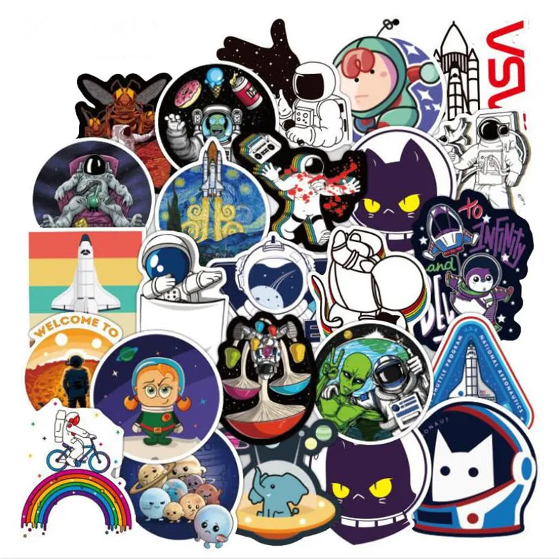 

10/30/50PCS Astronaut Space Exploration Trolley Cartoon Cute Waterproof Guitar Car Skateboard Graffiti Sticker