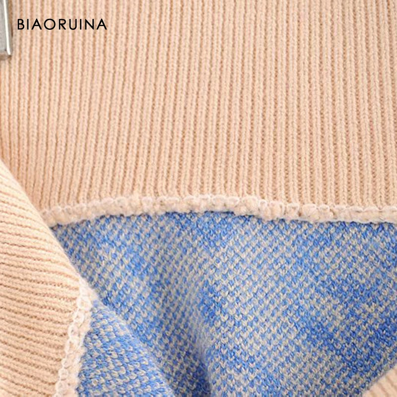 BIAORUINA, Женский жаккардовый Повседневный вязаный комплект из двух предметов с рисунком, базовый свитер, пуловер+ модная прямая вязаная юбка