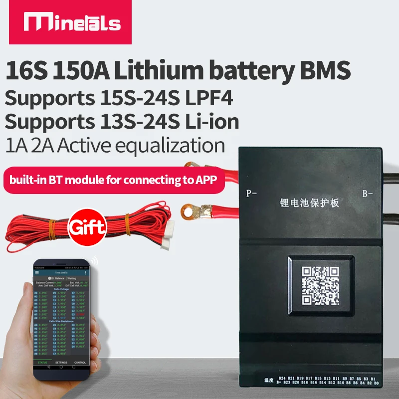 16s bms 150a 48v LFP4 60V lipo smart support bluetooth 18650 Suitable for 3.2v 3.6v 3.7v lithium battery temperature protection |