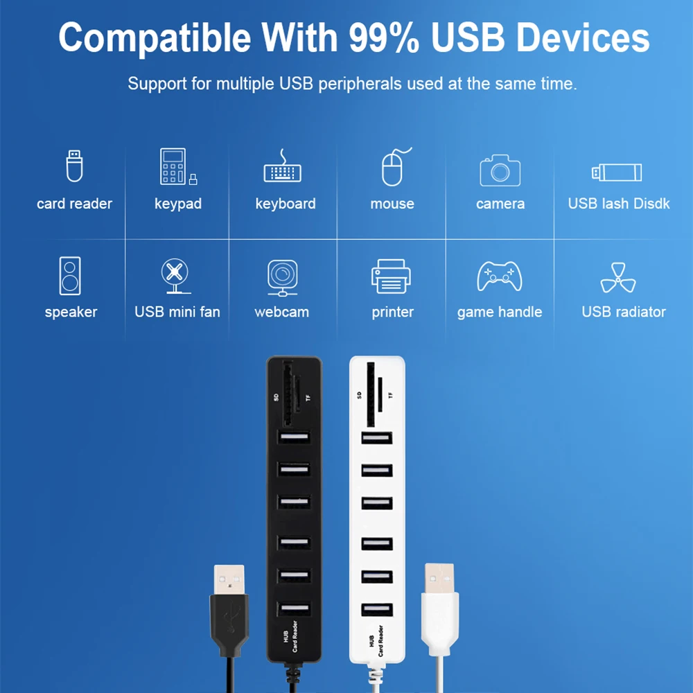 1 шт. USB 2 0 концентратор 3/6 разветвитель карта TF SD для планшета ноутбука компьютера