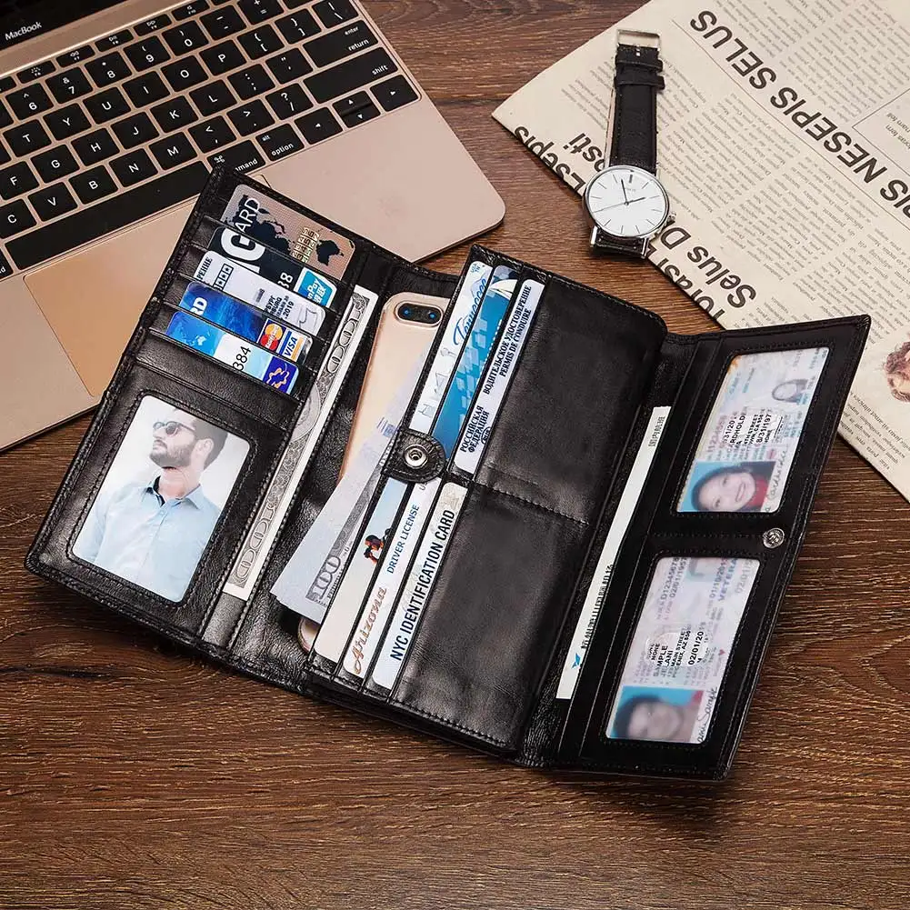 Женский кошелек из натуральной кожи RFID блокирующий Длинный чехол для монет