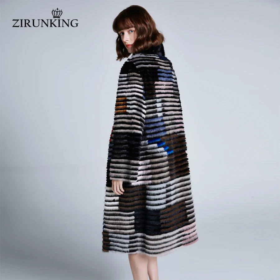 ZIRUNKING Новинка, женская шуба из натурального меха норки, женские длинные шубы, пальто, женский воротник-стойка, уличная меховая верхняя одежда ZC1902