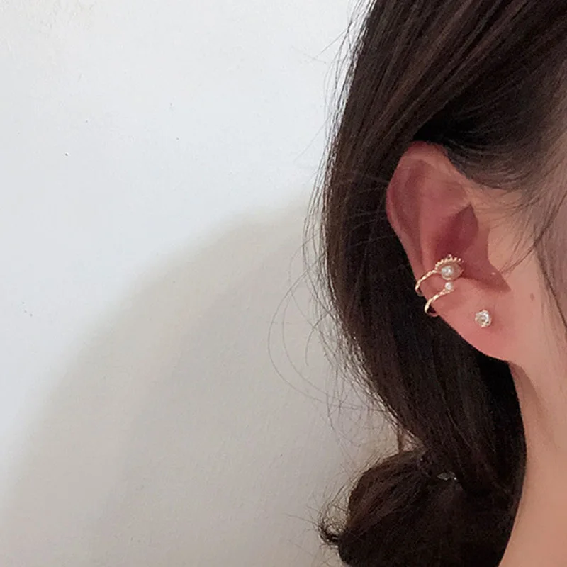 Новые стильные двухслойные жемчужные серьги клипсы с кристаллами для женщин