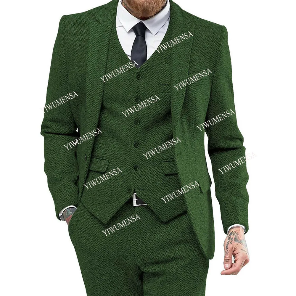 

YIWUMENSA Winter Brown Tweed Tailor-Made Suits 2021 3 Pieces Set Herringbone Groom Wear Men's Blazers Tuxedos Jacket&Vest&Pants