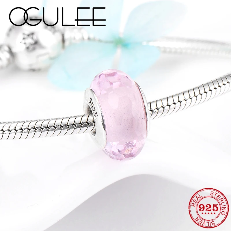 100% настоящий 925 пробы Серебряный Розовый эффектный режущий муранский стеклянный